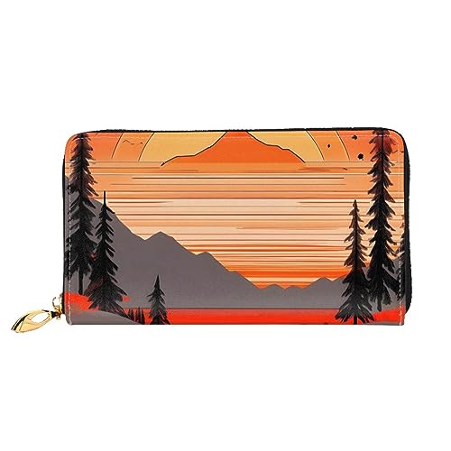 AthuAh Tree Hills And Rivers Damen Lange Geldbörse Reisebrieftasche Große Kapazität Lange Geldbörse Reißverschluss Geldbörse 19 x 10 cm, Schwarz, Einheitsgröße von AthuAh