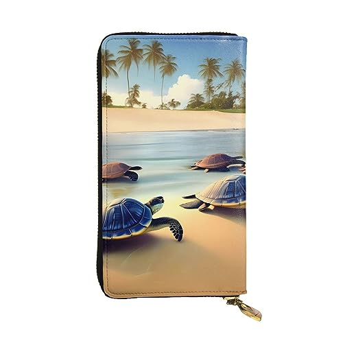 AthuAh Turtles On The Beach Lange Clutch-Geldbörse, Damen-Geldbörse mit Reißverschluss, Multi-Karten-Organizer und große Kapazität, lange Geldbörse, Schwarz , Einheitsgröße von AthuAh