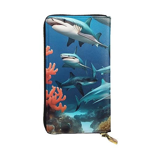 AthuAh U-Boot Shark Coral Lange Clutch-Brieftasche, Damen-Geldbörse mit Reißverschluss, Multi-Karten-Organizer, & lange Geldbörse mit großer Kapazität, Schwarz , Einheitsgröße von AthuAh