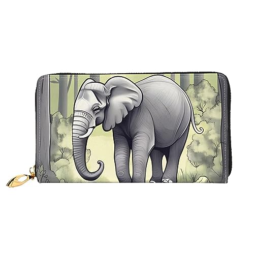 AthuAh Walking Elephant Damen Lange Geldbörse Reisebrieftasche Große Kapazität Lange Geldbörse Reißverschluss Geldbörse 19 x 10 cm, Schwarz, Einheitsgröße von AthuAh