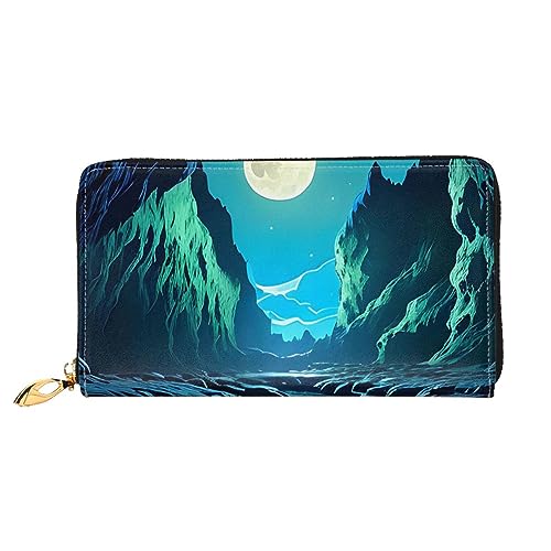 AthuAh Water Moon Cave Damen Lange Geldbörse Reisebrieftasche Große Kapazität Lange Geldbörse Reißverschluss Geldbörse 7,48 x 4,13 Zoll, Schwarz, Einheitsgröße von AthuAh