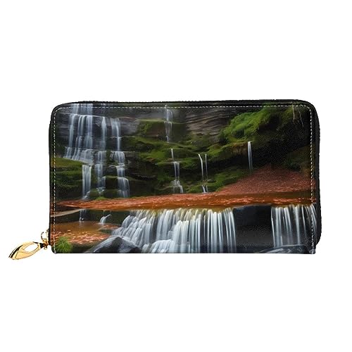 AthuAh Waterfall View Damen Lange Geldbörse Reisebrieftasche Große Kapazität Lange Geldbörse Reißverschluss Geldbörse 7,48 x 4,13 Zoll, Schwarz, Einheitsgröße von AthuAh