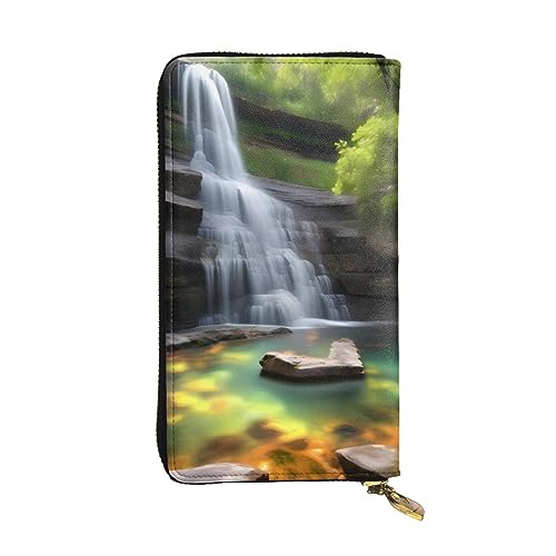 AthuAh Waterfall Views Lange Clutch-Brieftasche, Damen-Geldbörse mit Reißverschluss, Multi-Karten-Organizer und lange Brieftasche mit großer Kapazität, Schwarz , Einheitsgröße von AthuAh