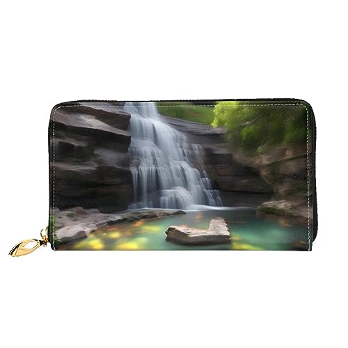 AthuAh Waterfall Viewswomen'S Long Wallet, Travel Wallet & Large Capacity Long Wallet, Zipper Wallet, 19 × 10.5 Cm, Schwarz , Einheitsgröße von AthuAh