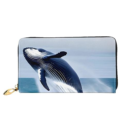 AthuAh Whales at Seawomen'S Long Wallet, Travel Wallet & Large Capacity Long Wallet, Zipper Wallet, 19 × 10.5 Cm, Schwarz , Einheitsgröße von AthuAh