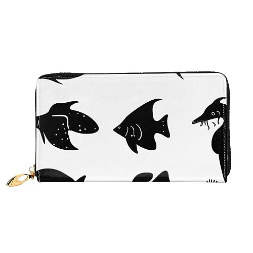 Black And White Fish Damen Lange Geldbörse Reisebrieftasche Große Kapazität Lange Geldbörse Reißverschluss Geldbörse 7,48 x 4,13 Zoll, Schwarz, Einheitsgröße von AthuAh