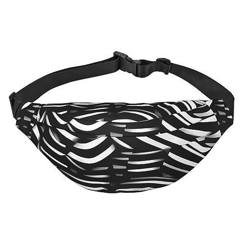 Black and White Lines Hüfttasche für Herren und Damen, mit verstellbarem Gürtel für Laufen, Reisen, Sport, Wandern, Schwarz , Einheitsgröße von AthuAh