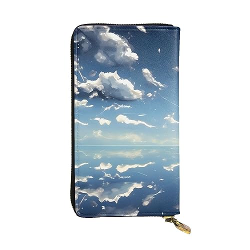 Blaue Himmel und weiße Wolken lange Clutch-Brieftasche,*# Damen-Geldbörse mit Reißverschluss, Multi-Karten-Organizer, große Kapazität, lange Brieftasche, Schwarz , Einheitsgröße von AthuAh