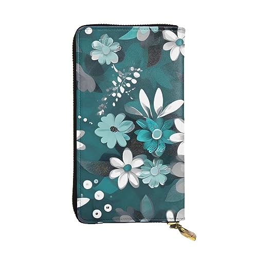 Blaugrün und Weiß Floral Lange Clutch Geldbörse Damen Reißverschluss Geldbörse Multi Card Organizer & Große Kapazität Lange Brieftasche, Schwarz , Einheitsgröße von AthuAh