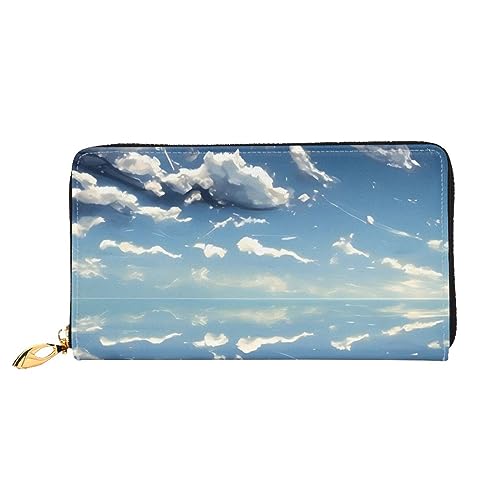 Blue Sky And White Clouds Damen Lange Geldbörse Reisebrieftasche Große Kapazität Lange Geldbörse Reißverschluss Geldbörse 7,48 x 4,13 Zoll, Schwarz, Einheitsgröße von AthuAh