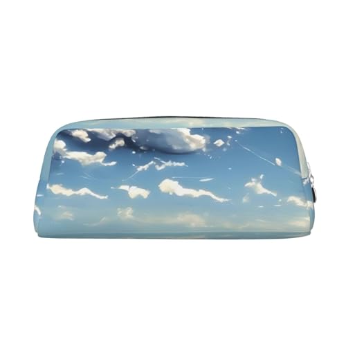 Blue Sky and White Clouds Federmäppchen, tragbares Federmäppchen und Schreibwaren-Aufbewahrungstasche mit Reißverschluss, großes Fassungsvermögen, Unisex, silber, Einheitsgröße, Pack-Organizer von AthuAh