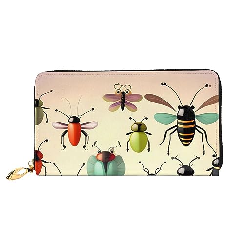 Cartoon Kleine Insekten Damen Lange Geldbörse & Reißverschluss Geldbörse Multi-Karten-Organizer 7,48 x 4,13 Zoll (ca. 19 x 10,5 cm), Schwarz , Einheitsgröße von AthuAh