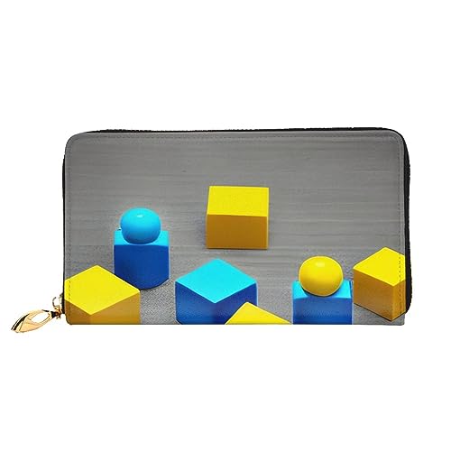 Colorful Blocks Damen Lange Geldbörse & Reißverschluss Geldbörse Multi-Karten-Organizer 7,48 x 4,13 Zoll (ca. 19 x 10,5 cm), Schwarz , Einheitsgröße von AthuAh