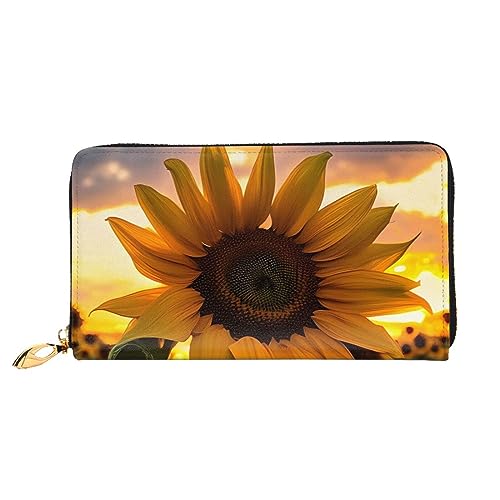 Farm Sunflower Damen Lange Geldbörse & Reißverschluss Geldbörse Multi-Karten-Organizer 7,48 x 4,13 Zoll (ca. 19 x 10,5 cm), Schwarz , Einheitsgröße von AthuAh