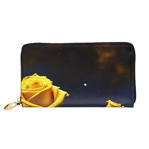 Gelbe Rosen Sternennacht Damen Lange Geldbörse Reißverschluss Geldbörse Multi-Karten-Organizer 7,48 x 4,13 Zoll (ca. 19 x 10,5 cm), Schwarz, Einheitsgröße von AthuAh