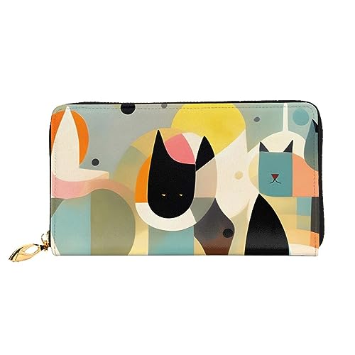 Mid-Century Modern Art Cat Damen Lange Geldbörse Reißverschluss Geldbörse Multi-Karten-Organizer 7,48 x 4,13 Zoll (ca. 19 x 10,5 cm), Schwarz, Einheitsgröße von AthuAh