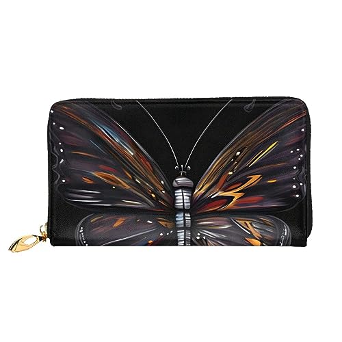 Mystery Butterfly Damen Lange Geldbörse & Reißverschluss Geldbörse Multi-Karten-Organizer 7,48 x 4,13 Zoll (ca. 19 x 10,5 cm), Schwarz , Einheitsgröße von AthuAh