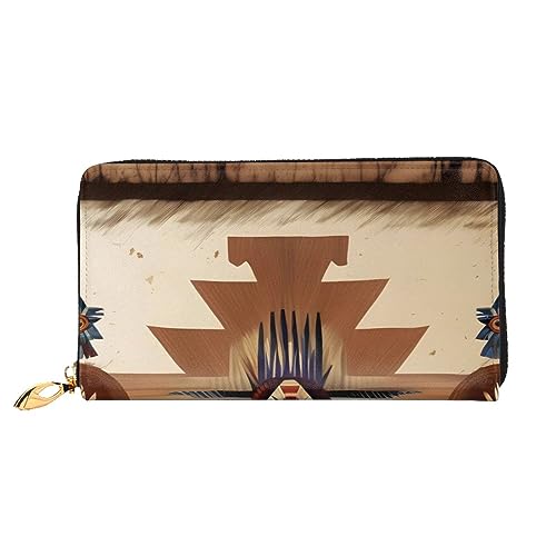 Native American Patterns Damen Lange Geldbörse Reißverschluss Geldbörse Multi-Karten-Organizer 7,48 x 4,13 Zoll (ca. 19 x 10,5 cm), Schwarz, Einheitsgröße von AthuAh