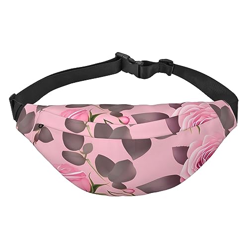 Pretty Pink Roses Hüfttasche für Damen und Herren mit verstellbarem Gürtel für Laufen, Reisen, Sport, Wandern, Schwarz , Einheitsgröße von AthuAh