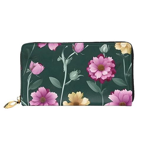 Schöne lila Blumen Damen lange Geldbörse Reißverschluss Geldbörse Multi-Karten-Organizer 7,48 x 4,13 Zoll (ca. 19 x 10,5 cm), Schwarz, Einheitsgröße von AthuAh