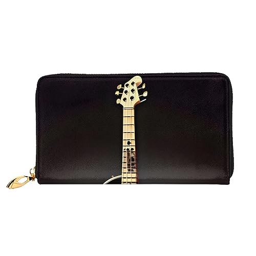 Schwarze Gitarre Damen Lange Geldbörse Reißverschluss Geldbörse Multi-Karten-Organizer 7,48 x 4,13 Zoll (ca. 19 x 10,5 cm), Schwarz, Einheitsgröße von AthuAh