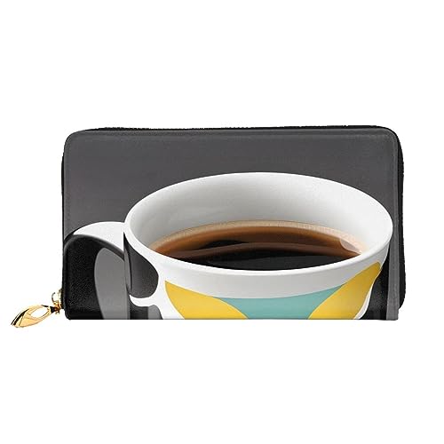 Tasse Kaffee Damen Lange Geldbörse & Reißverschluss Geldbörse Multi-Karten-Organizer 7,48 x 4,13 Zoll (ca. 19 x 10,5 cm), Schwarz , Einheitsgröße von AthuAh