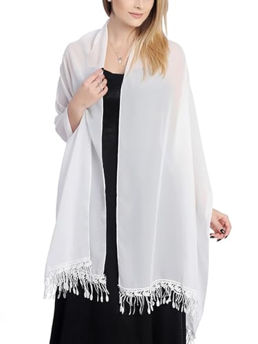 Atigy Chiffon Schal und Tuch Seide Festlich Stola Hochzeit Brautschal für Damen Abendkleider Brautkleid (Weiß) von Atigy