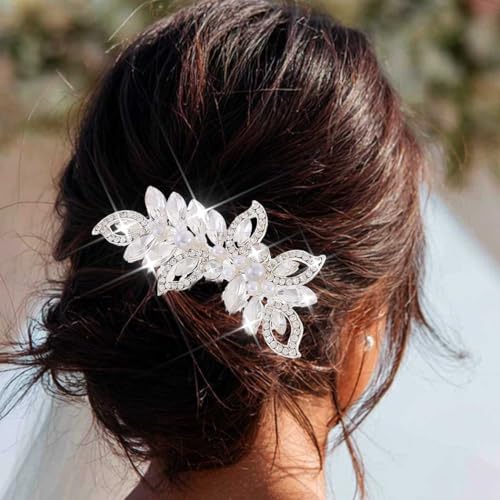 Atigy Haarkamm mit silbernen Kristallen für Brautjungfern Perlen Hochzeit Haarschmuck mit Strasssteinen für Frauen von Atigy