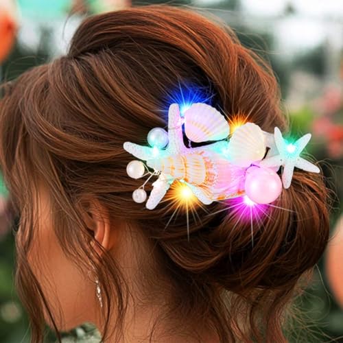 Atigy Leuchtende Seestern-Haarspangen, Muschelhaarspangen, Meerjungfrau-Strand-Haarschmuck für Damen von Atigy