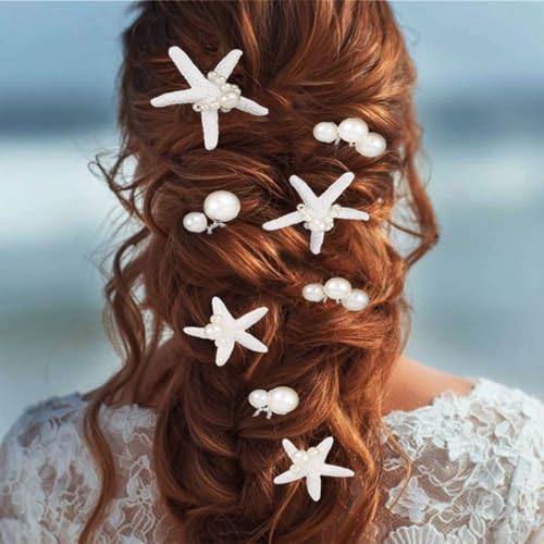 Atigy Seestern-Haarnadel Seestern-Haarspangen Perlen Strand-Haar-Accessoires für Frauen (8 Stück) von Atigy