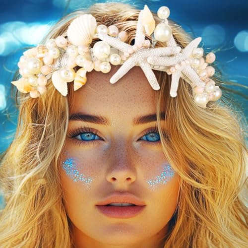 Atigy Seestern-Hochzeits-Stirnbänder Perlenmuschel-Haarreifen Strand-Muschel-Haar-Accessoires für Damen von Atigy
