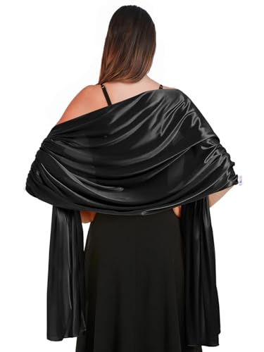 Atigy Stola Damen Festlich Satin Tuch Schal Elegant Braut Stola Schal fur Abendkleid Hochzeit (Schwarz) von Atigy