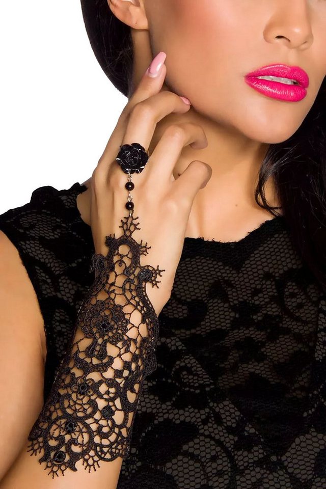 Atixo Angelhandschuhe Gothic Handstulpe mit Spitze Burlesque Handschmuck mit Fingerring von Atixo