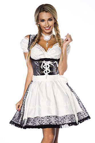 Atixo Damen Premium Dirndl mit Bluse Kleid für besondere Anlässe, Silber/weiß/schwarz, 2XL von Atixo