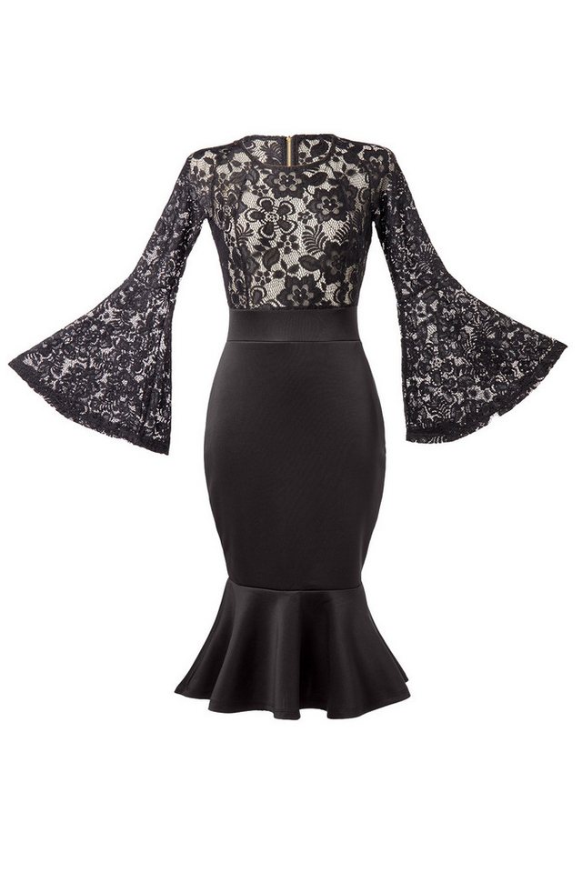 Atixo Minikleid Volant Damen Pencilkleid in schwarz mit Spitze Trompetenärmeln Vintage von Atixo