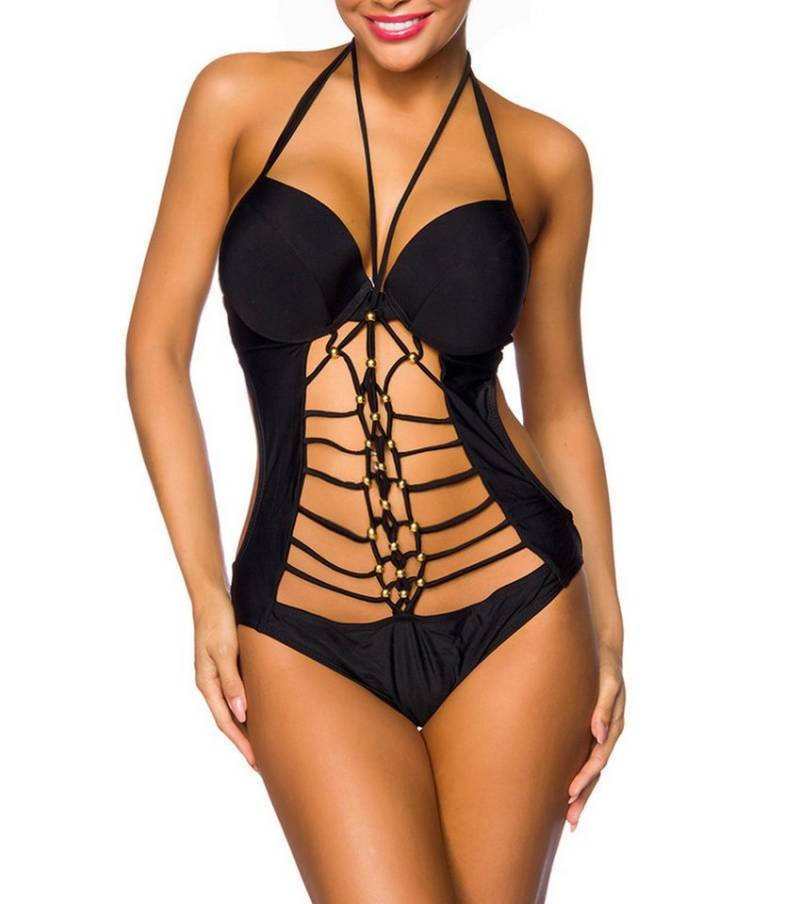 Atixo Monokini Schwarzer Monokini mit Cups und Cutouts Neckholder Minokini mit golden Atixo Monokini Schwarzer Monokini mit Cups und Cutouts Neckholder Minokini mit golden von Atixo