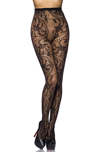 Atixo Strumpfhosen Netz Netz Blumen Muster Elastisch Schwarz Komfort, Schwarz, SL von Atixo