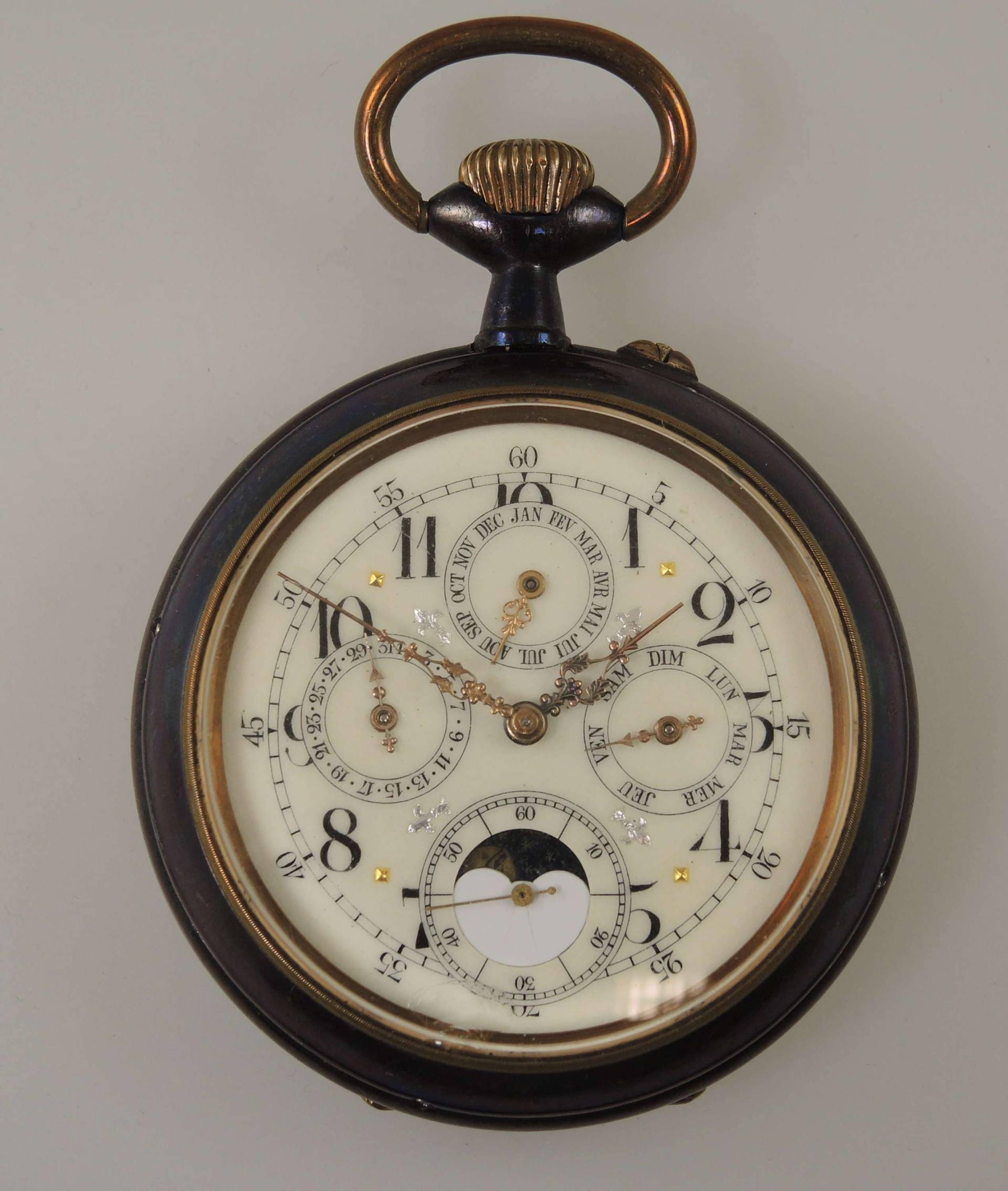 Riesengröße Ausgefallenes Ziffernblatt Mondphasenkalender Taschenuhr C1890 von AtlamWatches