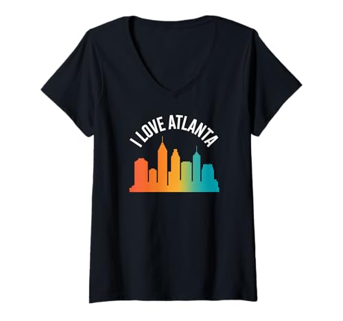 Damen Ich Liebe Atlanta Vibrant Skyline Pride T-Shirt mit V-Ausschnitt von Atlanta Cityscape Passionate Skyline Lovers