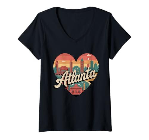 Damen Atlanta Heart T-Shirt im Vintage-Look, Skyline von Georgia City im Retro-Look T-Shirt mit V-Ausschnitt Damen Atlanta Heart T-Shirt im Vintage-Look, Skyline von Georgia City im Retro-Look T-Shirt mit V-Ausschnitt von Atlanta Skyline Aesthetic Tees