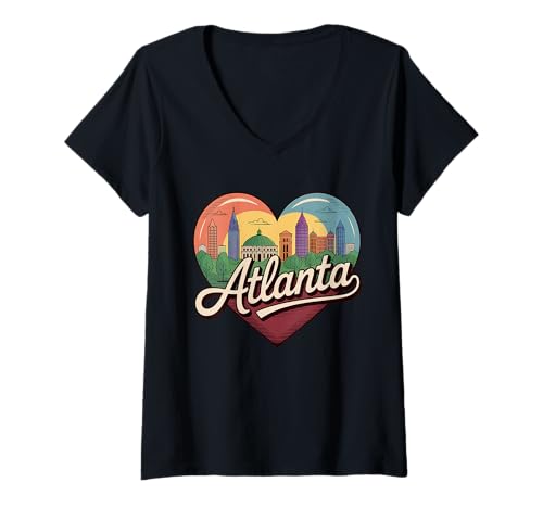 Damen Atlanta Heart T-Shirt im Vintage-Look, Skyline von Georgia City im Retro-Look T-Shirt mit V-Ausschnitt Damen Atlanta Heart T-Shirt im Vintage-Look, Skyline von Georgia City im Retro-Look T-Shirt mit V-Ausschnitt von Atlanta Skyline Aesthetic Tees