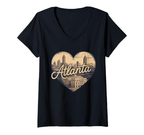 Damen Atlanta Heart T-Shirt im Vintage-Look, Skyline von Georgia City im Retro-Look T-Shirt mit V-Ausschnitt Damen Atlanta Heart T-Shirt im Vintage-Look, Skyline von Georgia City im Retro-Look T-Shirt mit V-Ausschnitt von Atlanta Skyline Aesthetic Tees