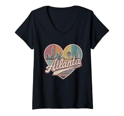 Damen Atlanta Heart T-Shirt im Vintage-Look, Skyline von Georgia City im Retro-Look T-Shirt mit V-Ausschnitt Damen Atlanta Heart T-Shirt im Vintage-Look, Skyline von Georgia City im Retro-Look T-Shirt mit V-Ausschnitt von Atlanta Skyline Aesthetic Tees