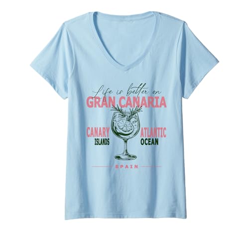 Damen Gran Canaria Das Leben auf den Kanarischen Inseln ist besser Souvenir T-Shirt mit V-Ausschnitt von Atlantic Ocean Cocktail Gran Canaria Vacation