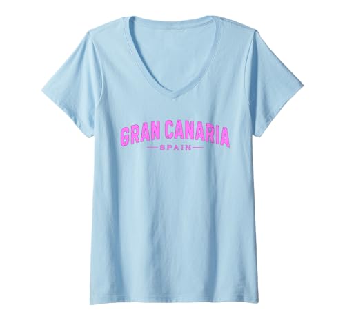 Damen Gran Canaria Spanisch Kanarische Inseln Spanien Urlaub Sommer T-Shirt mit V-Ausschnitt von Atlantic Ocean Island Gran Canaria Souvenirs