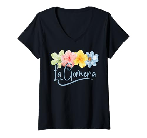 Damen La Gomera Flowers Kanarische Inseln Spanien Floral Vacation T-Shirt mit V-Ausschnitt von Atlantic Ocean Island La Gomera Summer Souvenirs