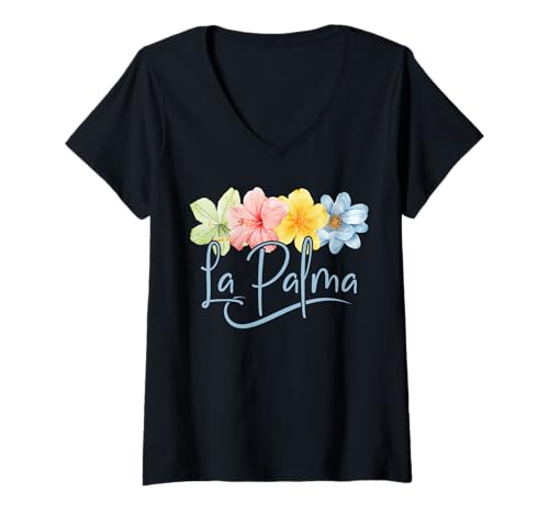 Damen La Palma Flowers Kanarische Inseln Spanien Floral Vacation T-Shirt mit V-Ausschnitt von Atlantic Ocean Island La Palma Summer Souvenirs
