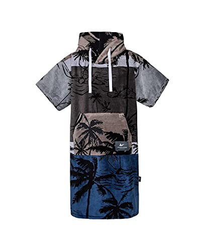 ATLANTIC SHORE | Surf Poncho | Badeponcho mit Kapuze aus 100% Baumwolle | Unisex | Palm Tree für Erwachsene in Navy Blue/Grey | Middle (140-174 cm) von ATLANTIC SHORE