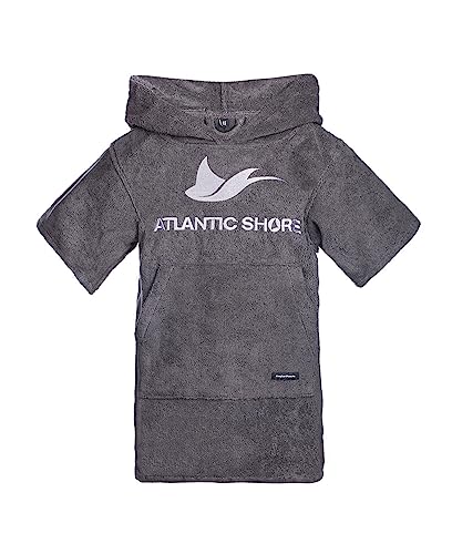 ATLANTIC SHORE | Surf Poncho | Badeponcho mit Kapuze aus 100% Baumwolle | Unisex | Basic für Kids & Babys in Grey | SuperShort (80-110 cm) von ATLANTIC SHORE