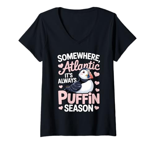 Damen Always Papageientaucher-Saison, süßer Vogel T-Shirt mit V-Ausschnitt von AtlanticMood